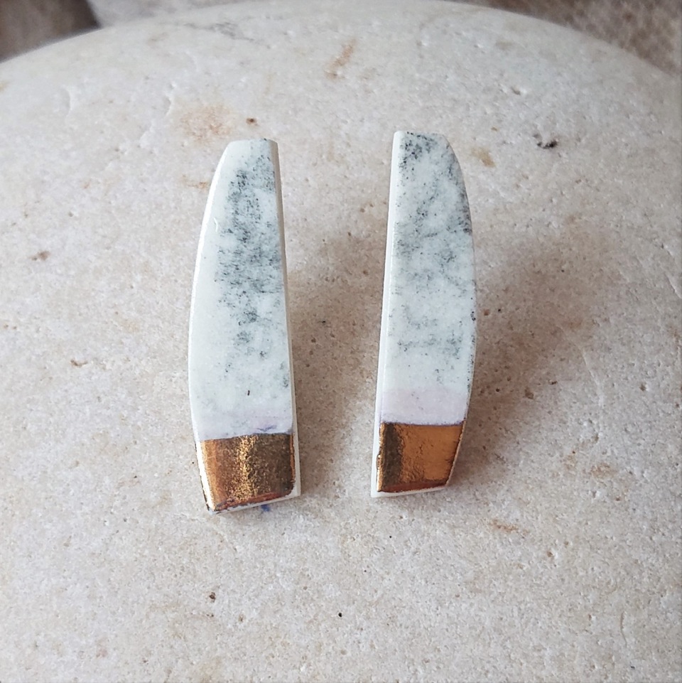 Porcelain Earring studs with Gold Lustre by Clay Shed Studio