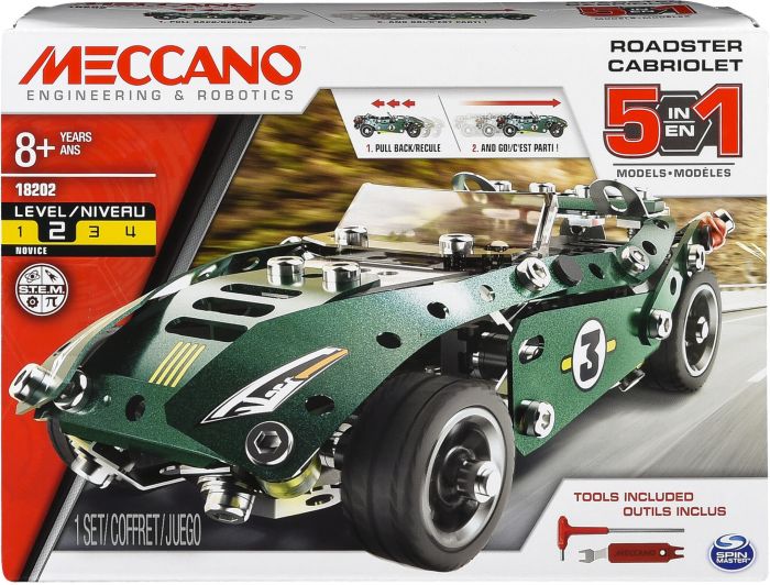 Meccano 5 in 1 Roadster Pull Back Car Building Kit