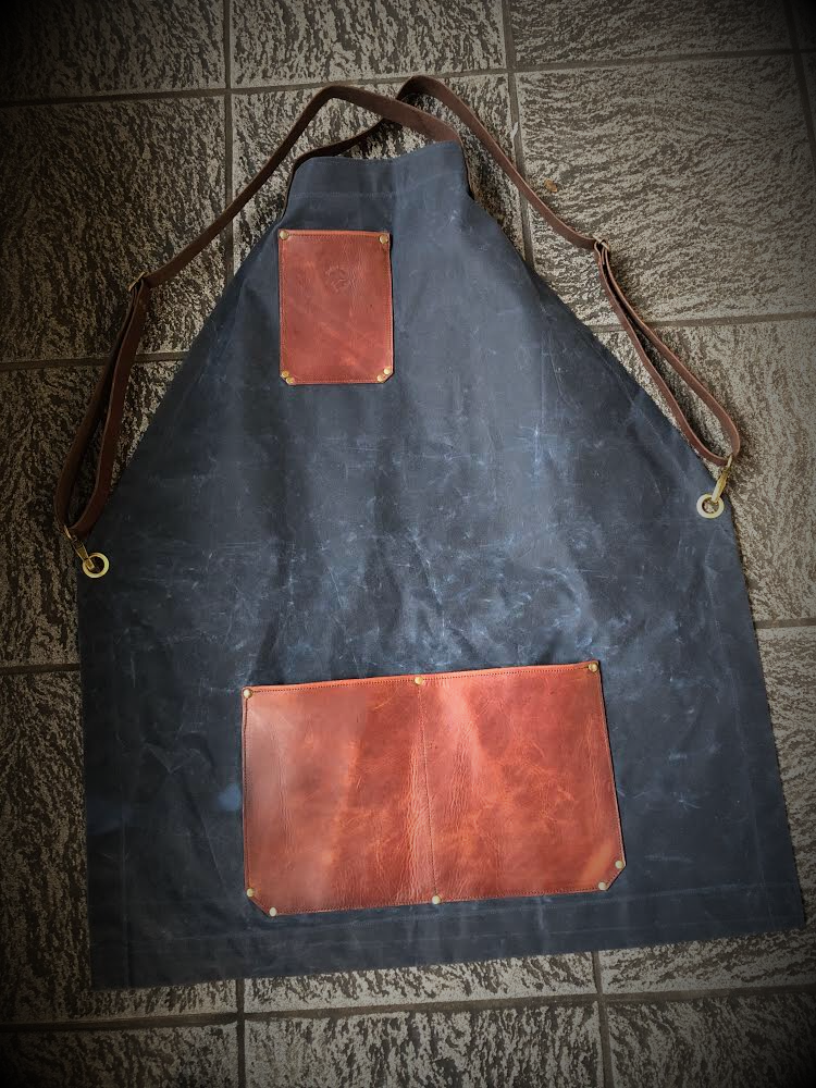 Waxed canvas and leather apron 