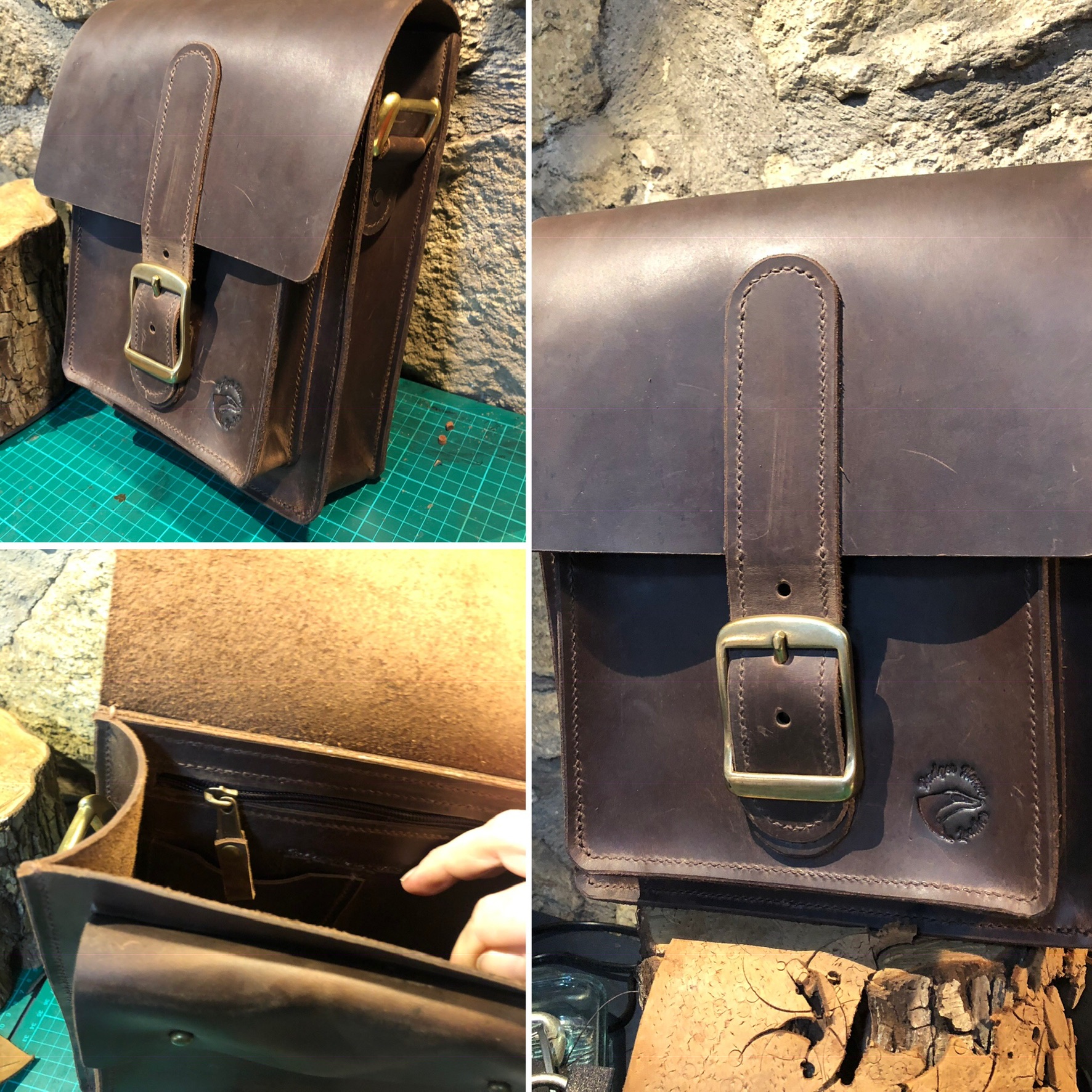 Leather laptop satchel - vertical