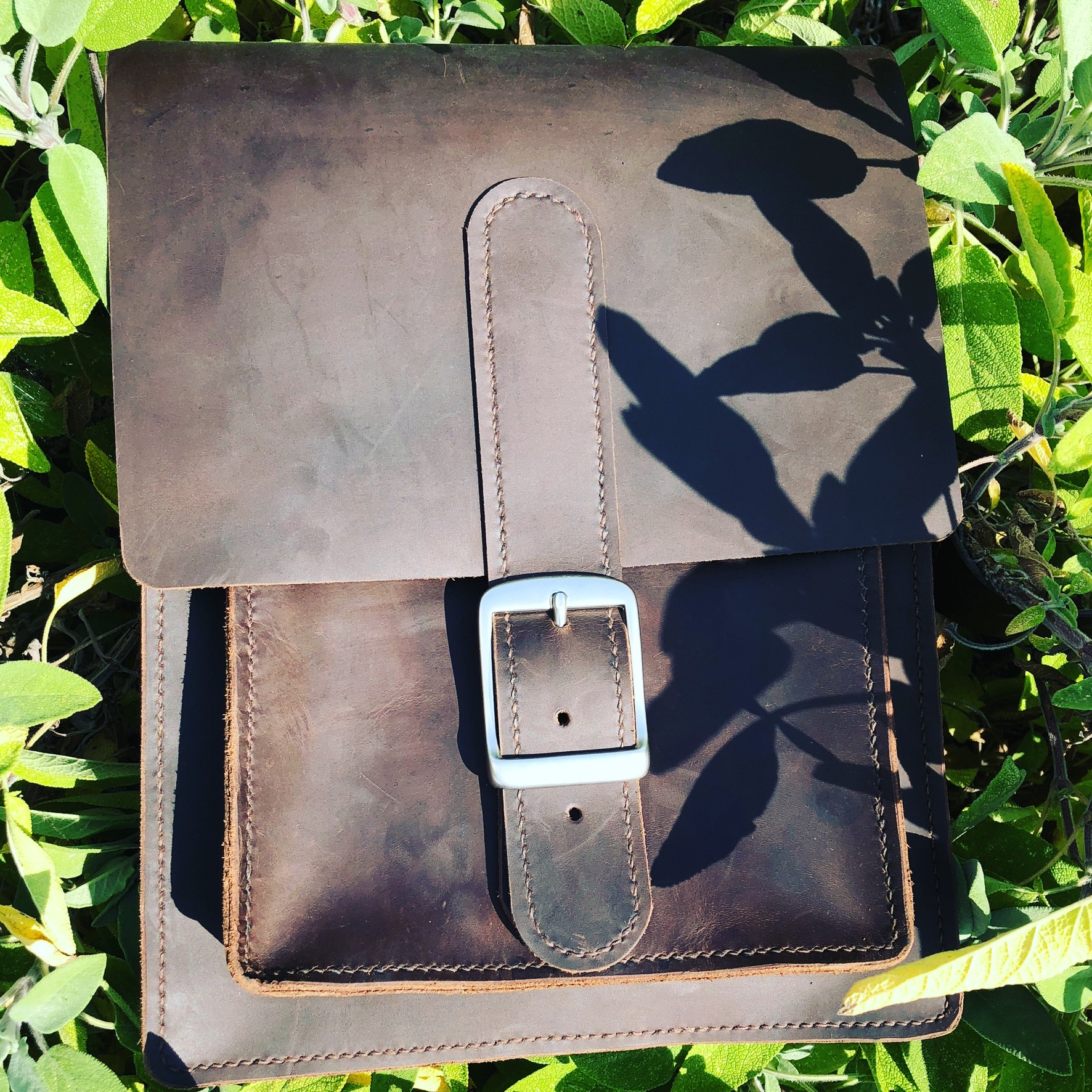 Leather laptop satchel - vertical