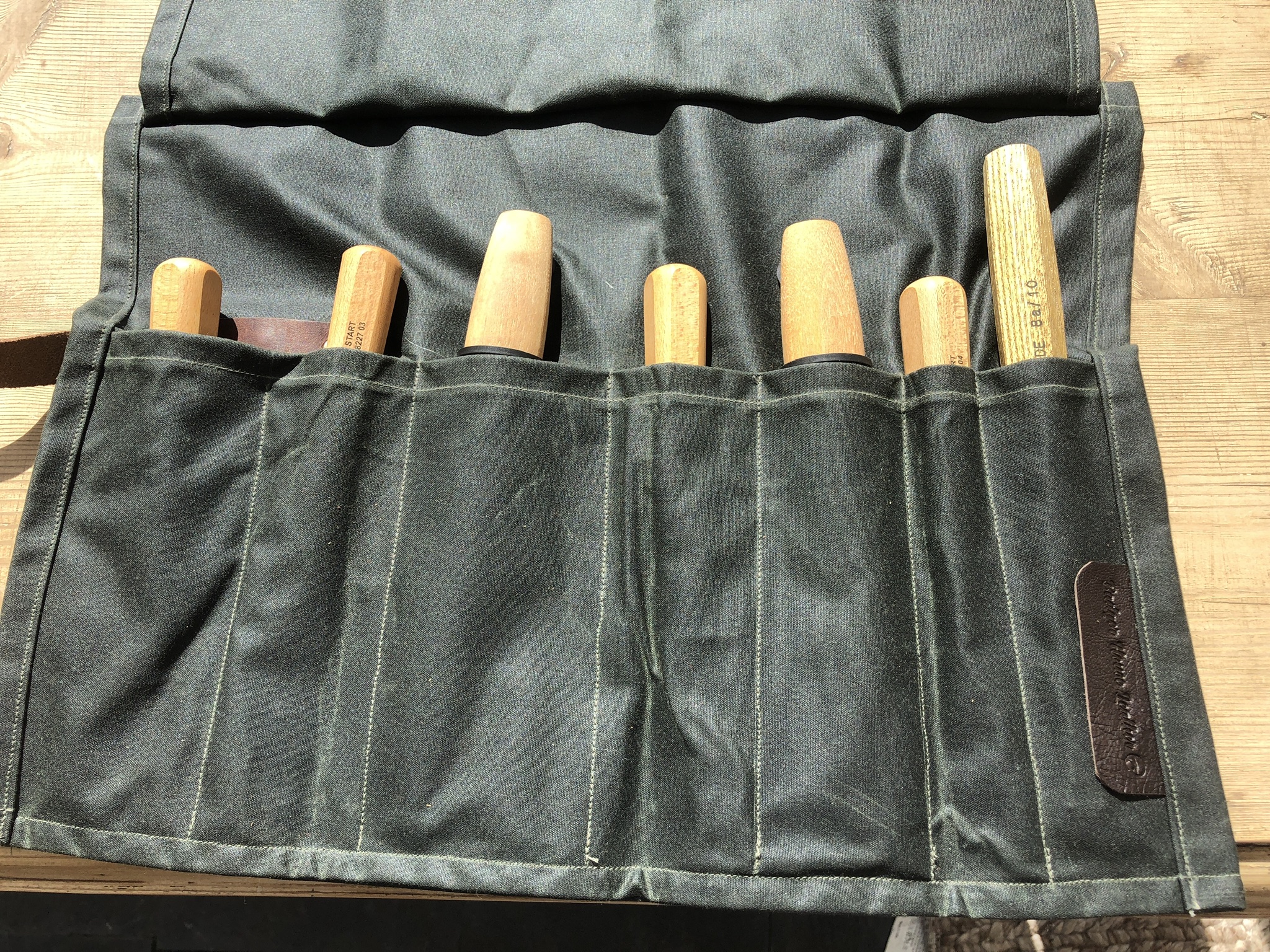 Waxed canvas and leather tool roll 