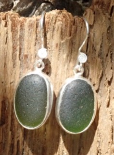 ES34 Eco-silver Sea Glass Earrings from Seaham in Forest Green Sea Glass