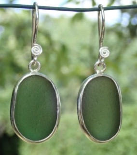 ES34 Eco-silver Sea Glass Earrings from Seaham in Forest Green Sea Glass