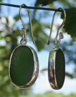 ES33 Eco-silver Sea Glass Earrings from Seaham in Forest Green and Olive Yellow Sea Glass