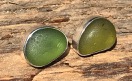EST29 Eco-silver Sea Glass Earrings Seaham with Forest Green and Olive Yellow Sea Glass