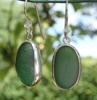 ES26 Eco-silver Sea Glass Earrings from Seaham in Forest Green Sea Glass