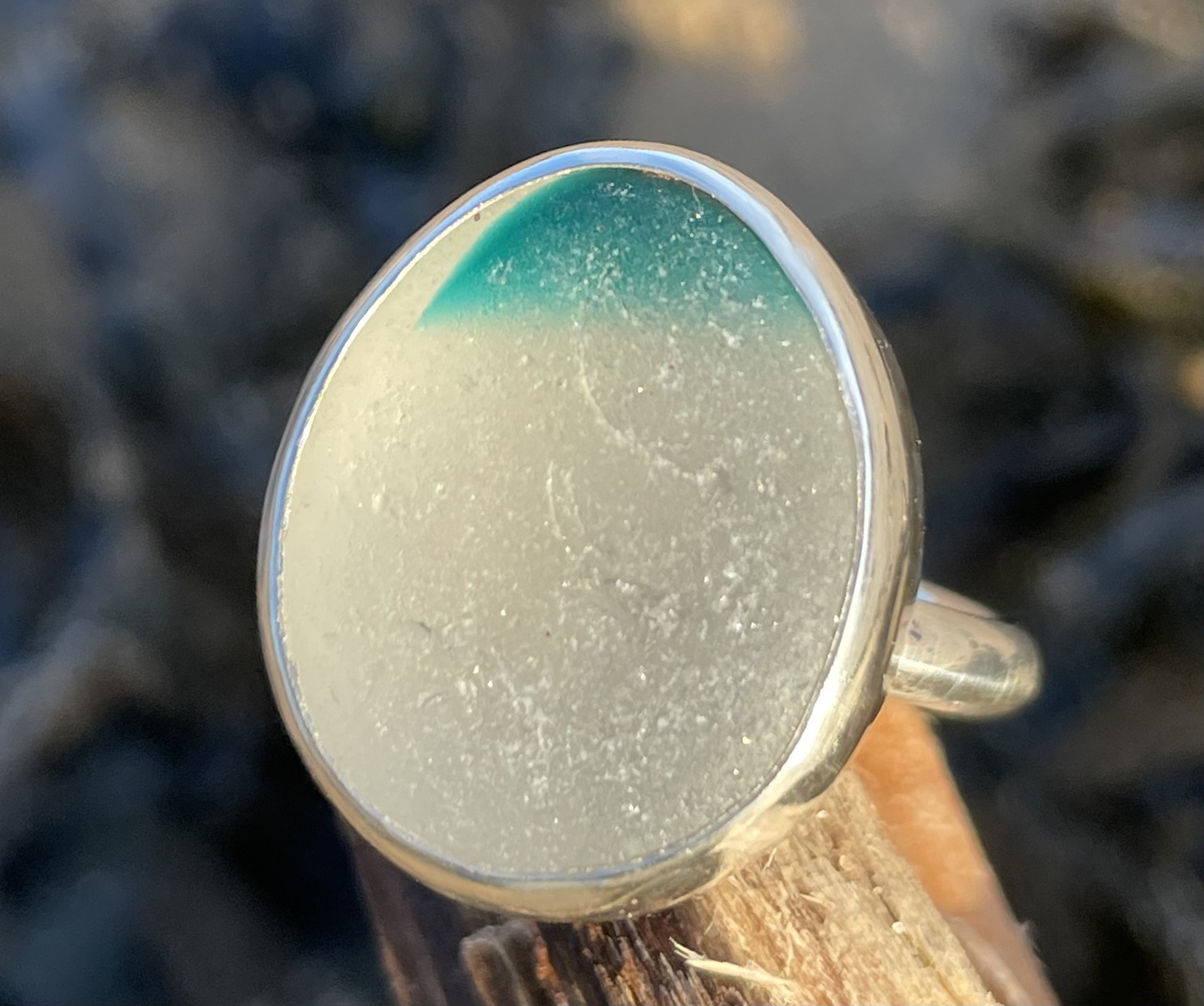 RE221 Eco-silver Seaham Sea Glass Ring UK P ½