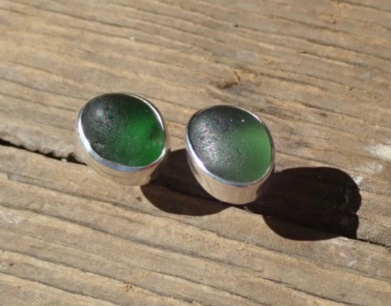  EST43 Eco-silver Sea Glass Earrings Seaham with Emerald Green/Green Sea Glass