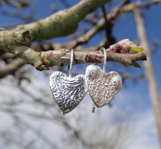 Sea Ripple Heart Earrings in Eco-silver