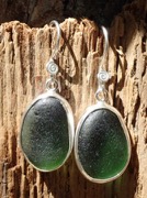 ES38 Eco-silver Sea Glass Earrings from Seaham in Forest Green Sea Glass