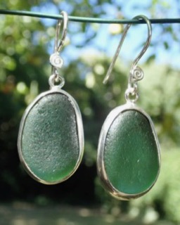 ES38 Eco-silver Sea Glass Earrings from Seaham in Forest Green Sea Glass