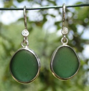 ES24 Eco-silver Sea Glass Earrings from Seaham Forest Green Sea Glass