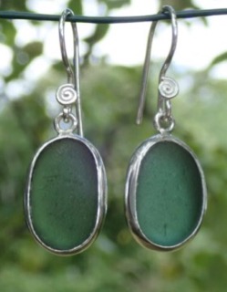 ES32 Eco-silver Sea Glass Earrings from Seaham in Forest Green Sea Glass