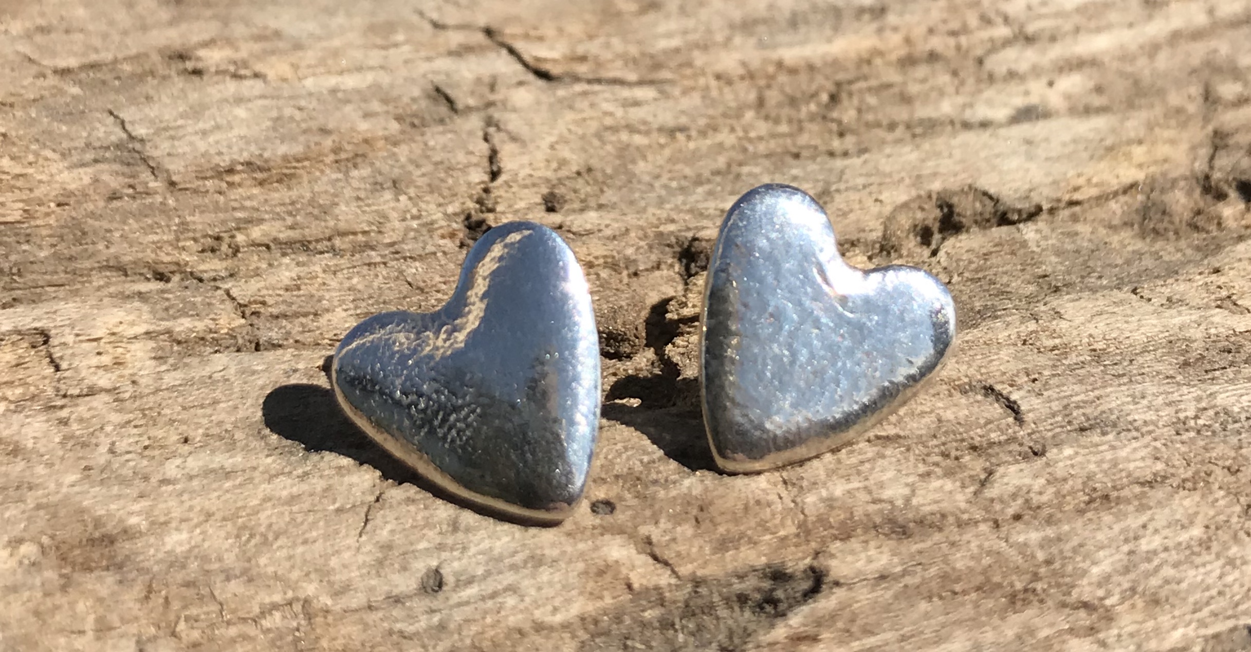 Sea Ripple Heart Stud Earrings in Eco-silver