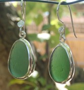 ES42 Eco-silver Sea Glass Earrings from Seaham in Forest Green Sea Glass