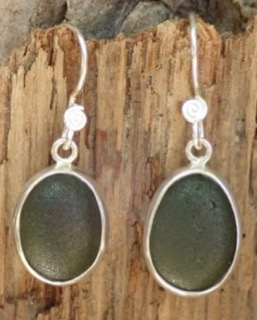 ES37 Eco-silver Sea Glass Earrings from Seaham in Forest Green Sea Glass