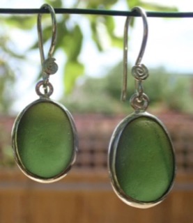 ES37 Eco-silver Sea Glass Earrings from Seaham in Forest Green Sea Glass