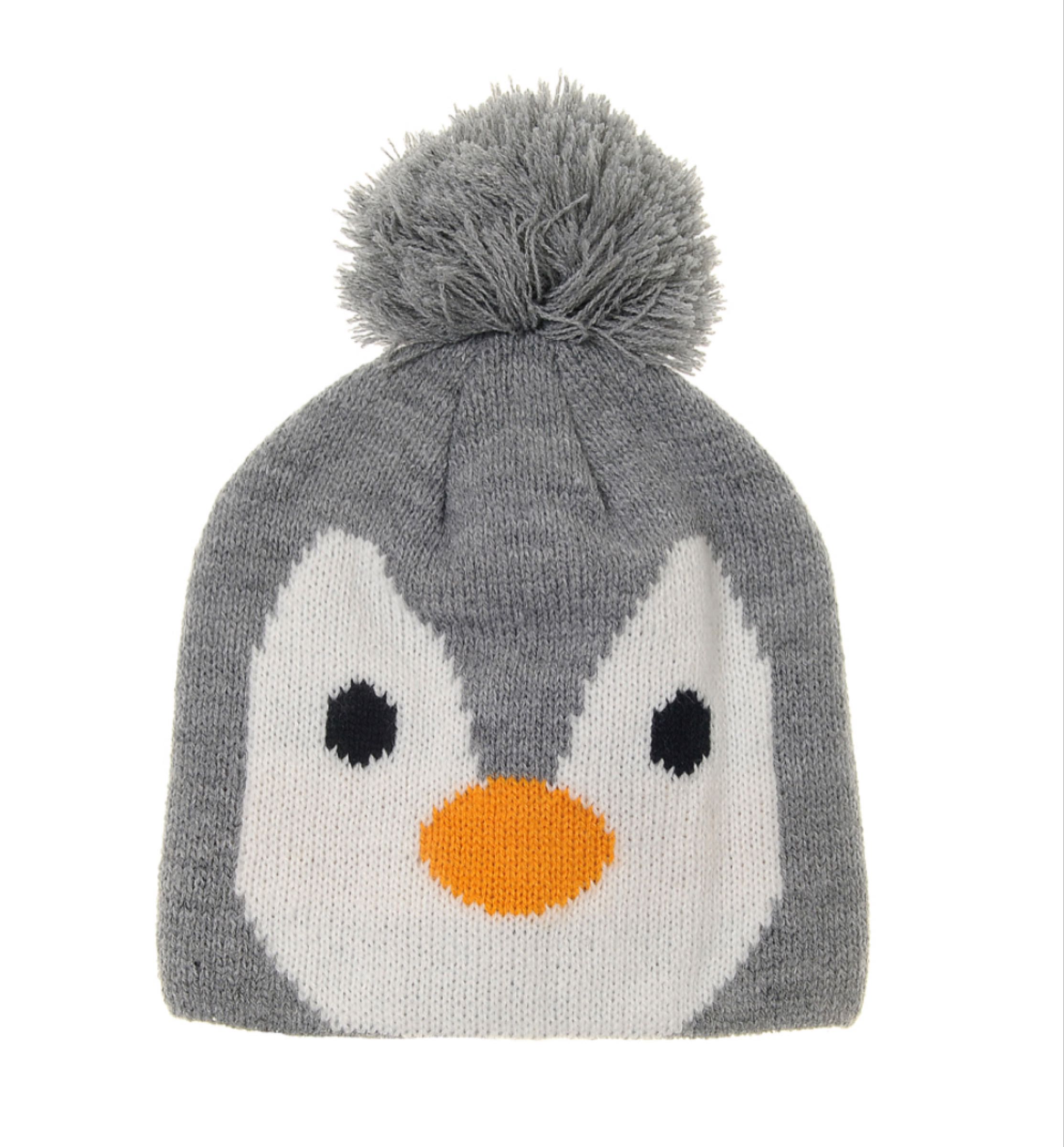 Grey penguin bobble hat 