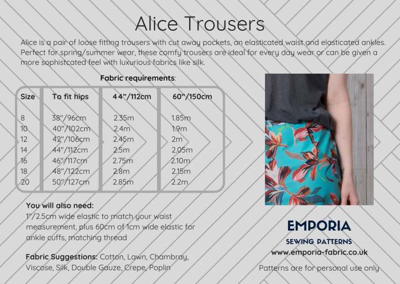 Alice Trousers Sewing Pattern - by Emporia