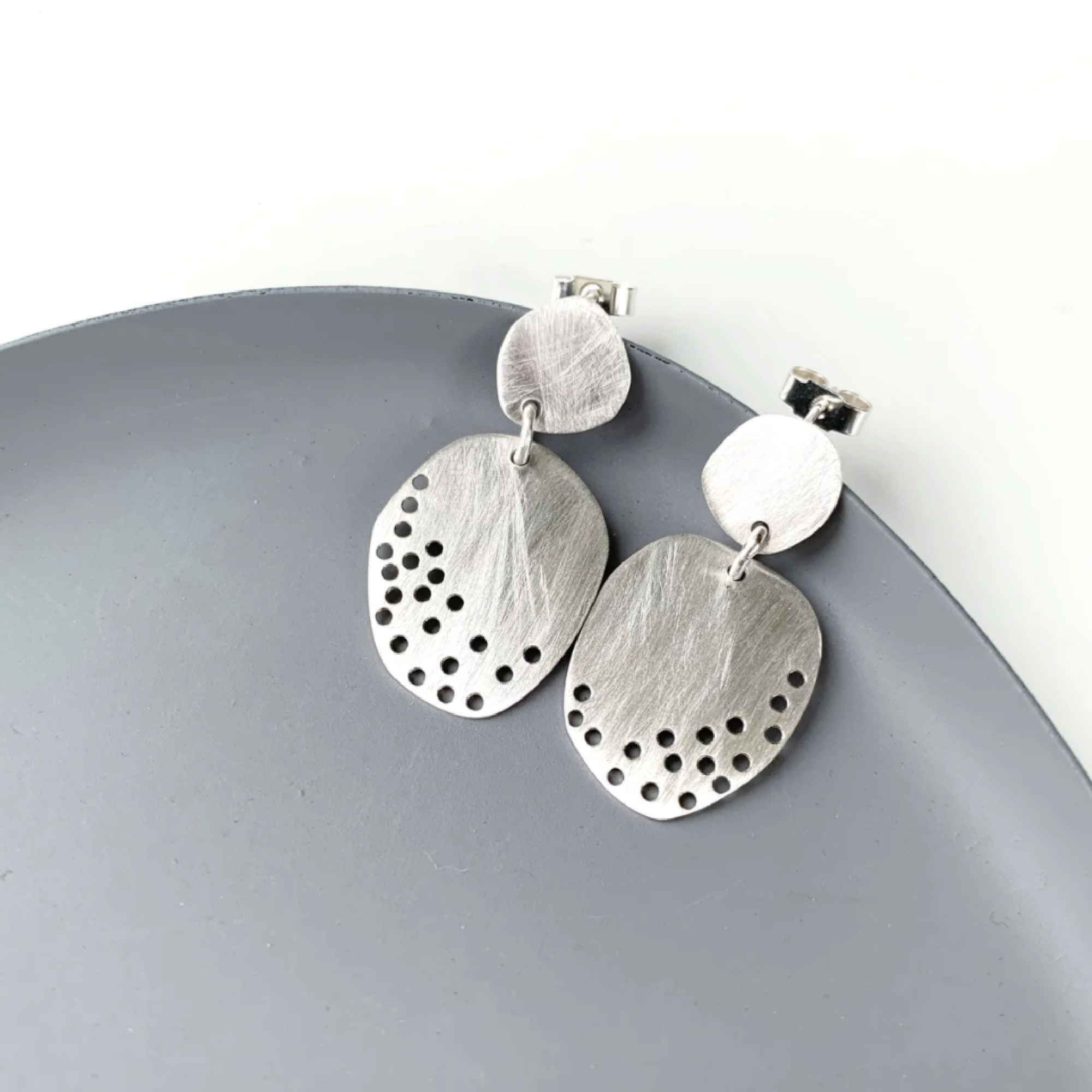 Silver Pebble Drop Earrings by Claire Lowe