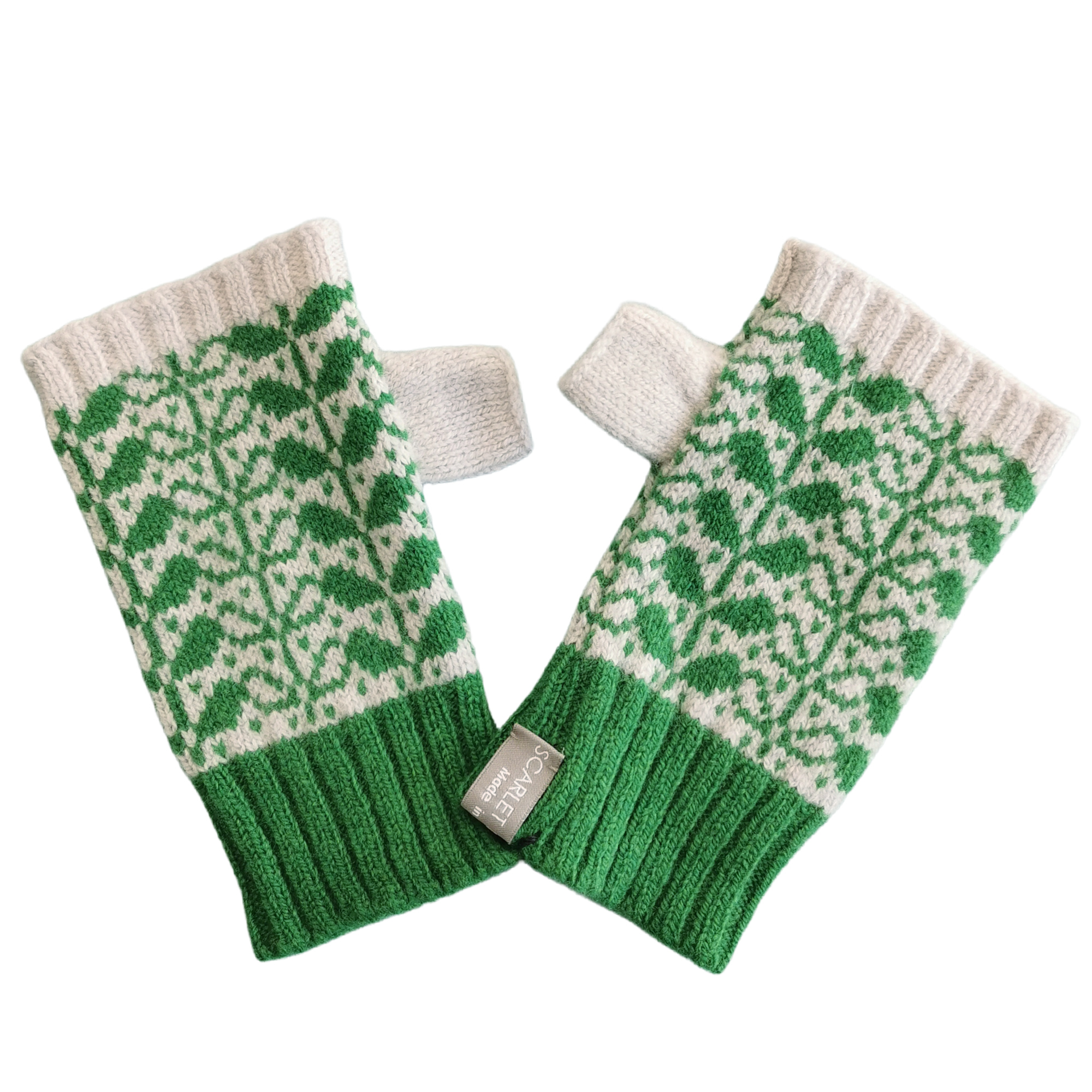 Leaf Design Fingerless Gloves by Scarlet Knitwear