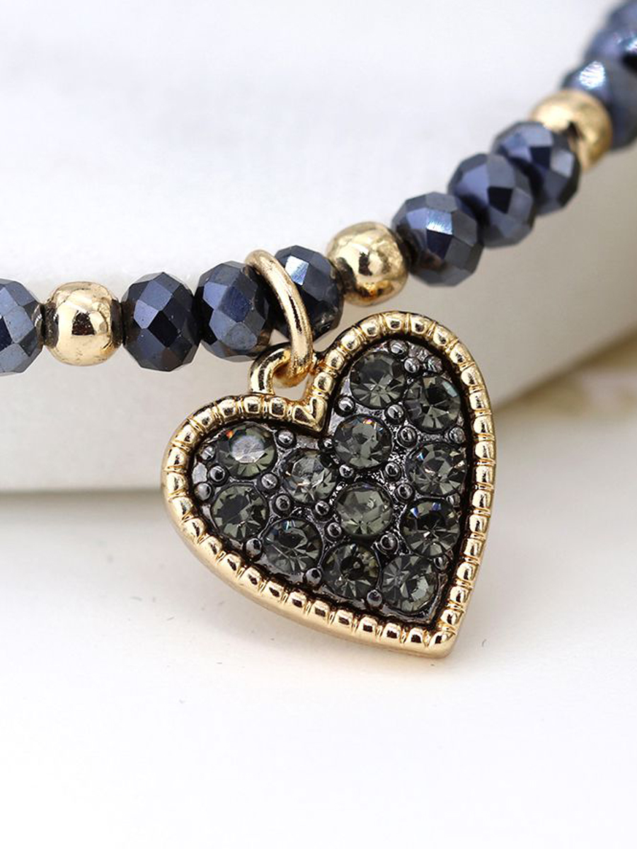 03239 Black and golden bead bracelet with heart charm