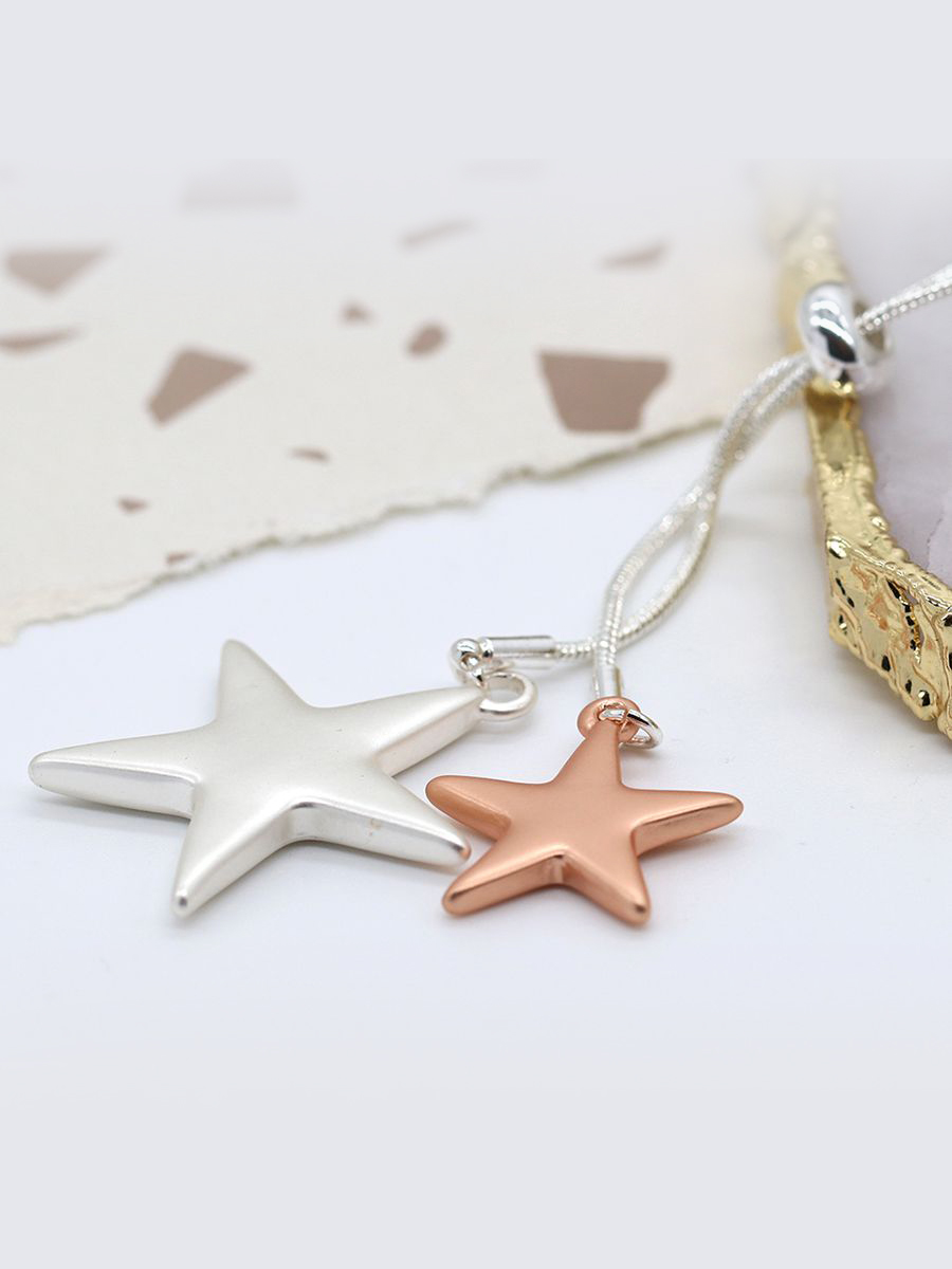 03357 Adjustable Lariat Necklace with two Stars