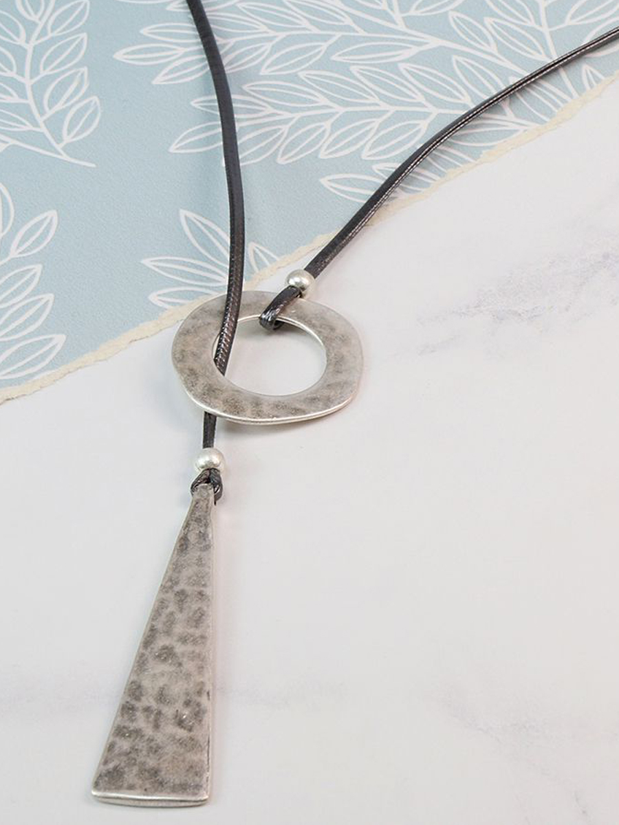 03131 Silver plated drop and hoop lariat necklace