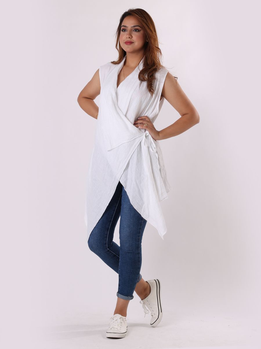 RW6537 Linen Side Twisted Knot Tunic