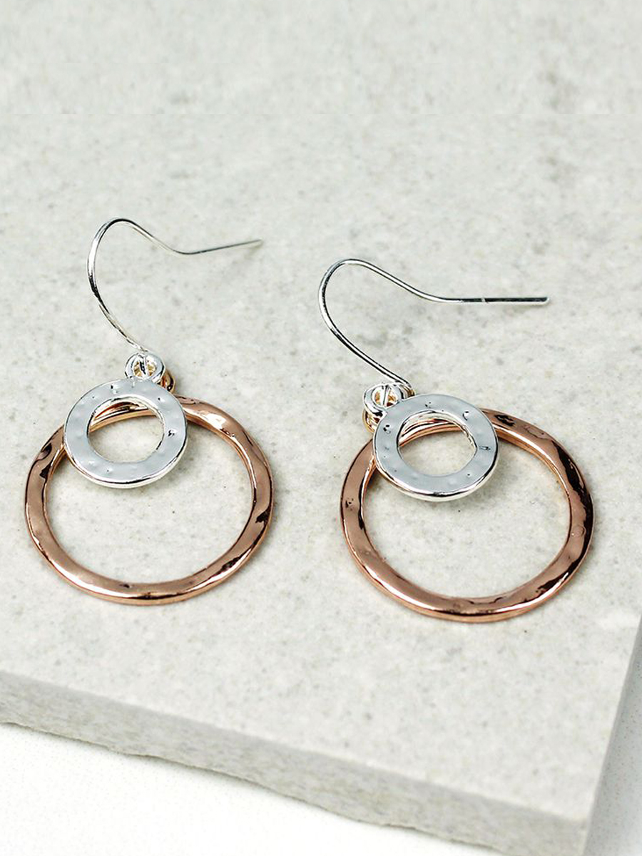 02135 Rose Gold & Silver Plated Rings Drop Earrings