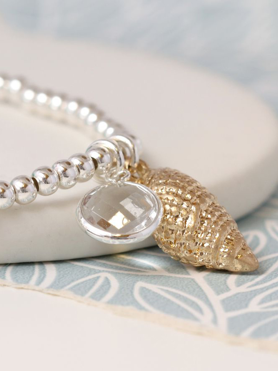 03141 Silver plated bracelet with gold shell and crystal