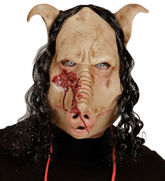 ACCESSORIES/HALLOWEEN/MASKS/BUTCHER SHOP PIG MASK WITH HAIR - FULL HEAD MASK