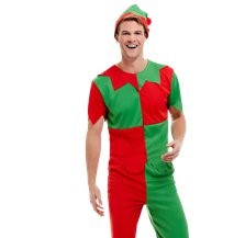 MENS/CHRISTMAS/ELF COSTUME TOP TROUSERS AND HAT 