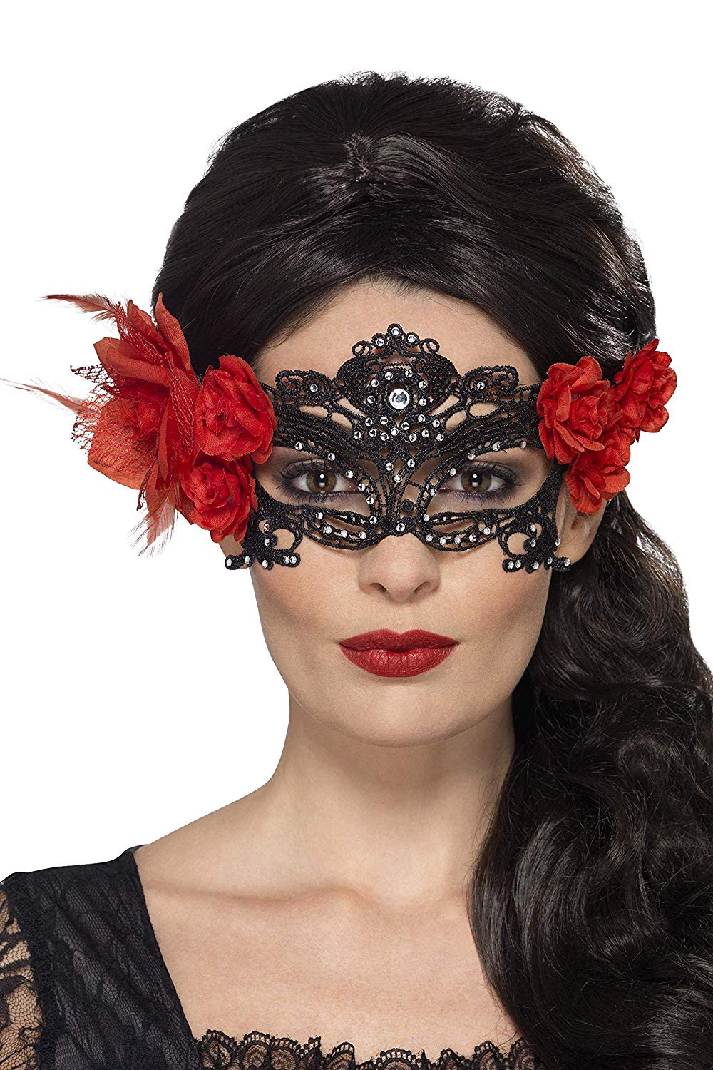 ACCESSORIES/EYEMASKS&MASQUERADE/Day of the Dead Lace Filigree Eyemask, Black 