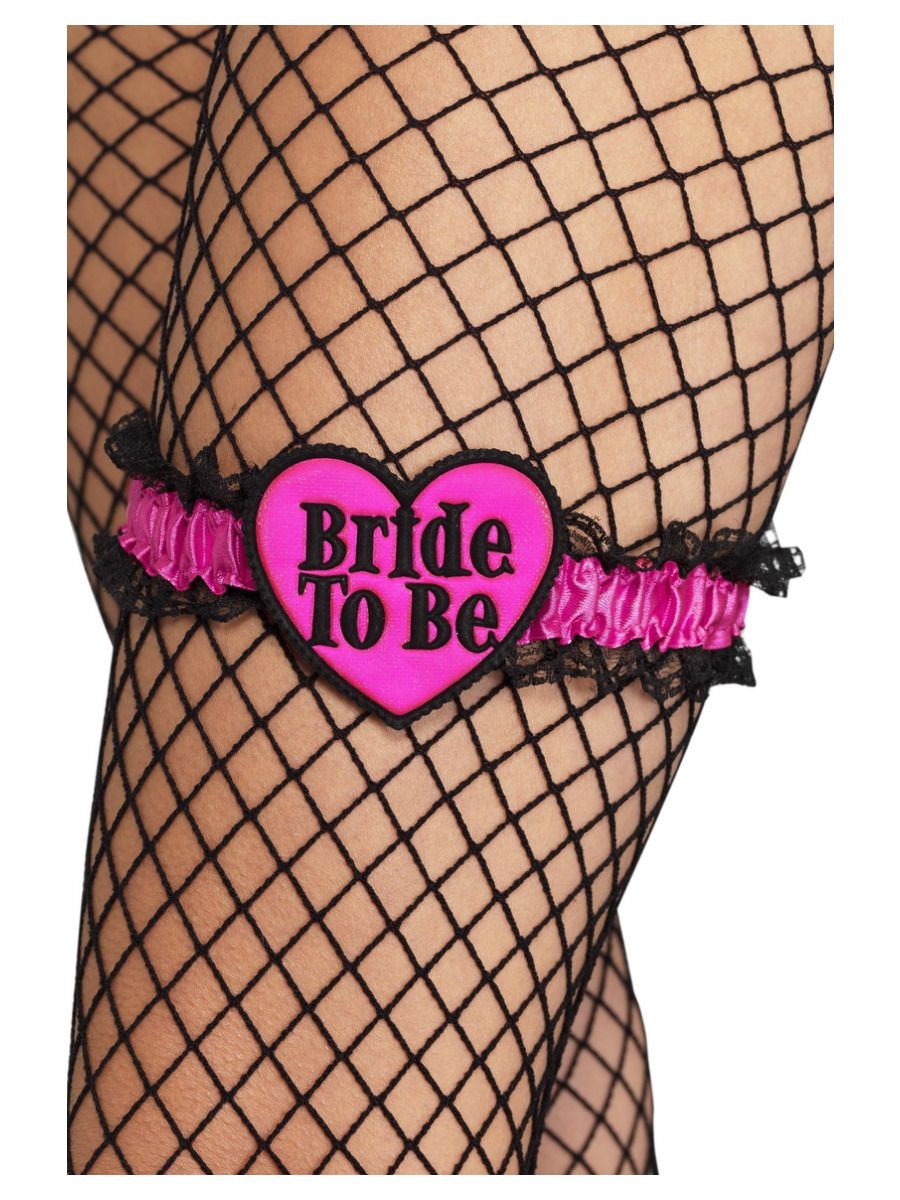 ACCESSORIES/HENS & STAGS/Bride To Be Garter, Pink, with Black Lace