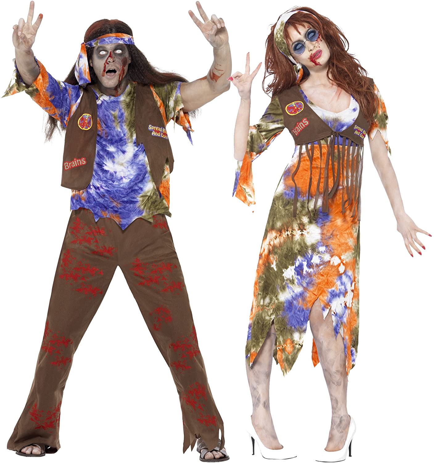 WOMAN/HALLOWEEN/ Zombie 60s Hippie Lady Costume, Multi-Coloured