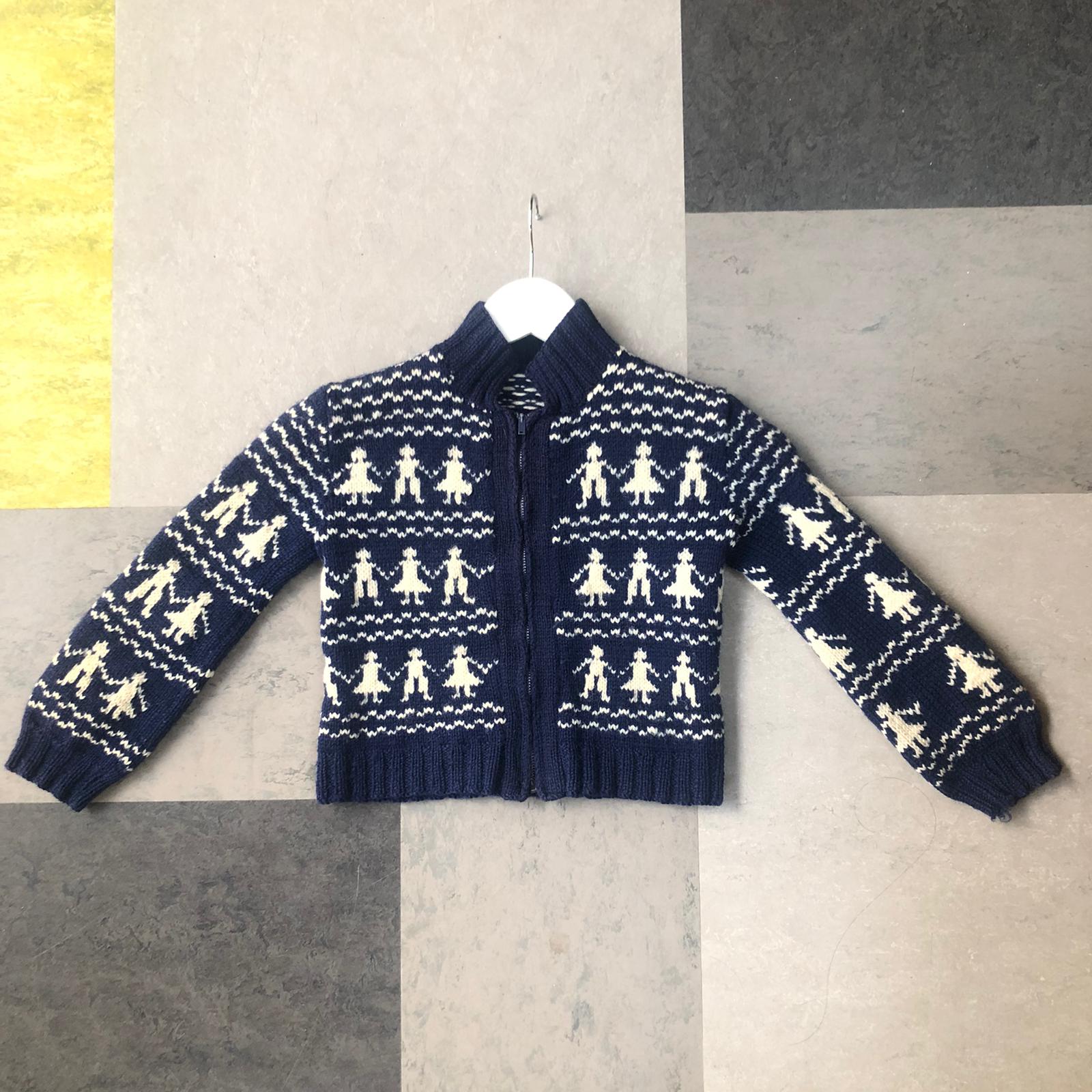 Vintage kids knitted zip front cardigan- age 2-3