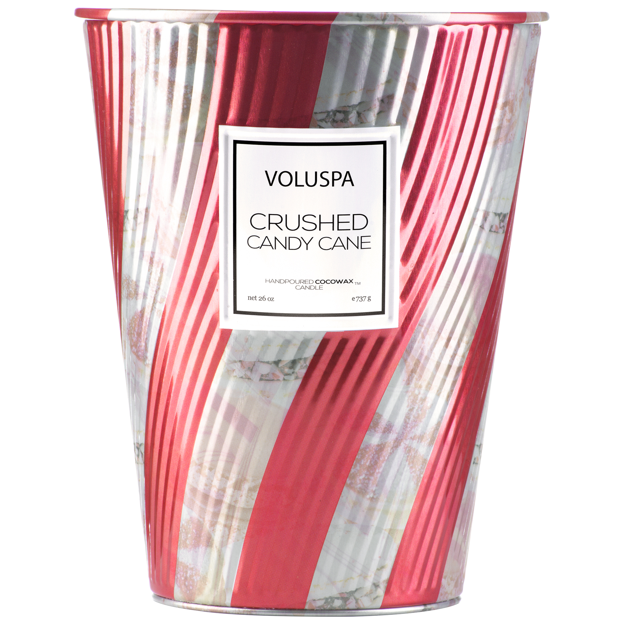 CRUSHED CANDY CANE 2 WICK TIN CONE CANDLE