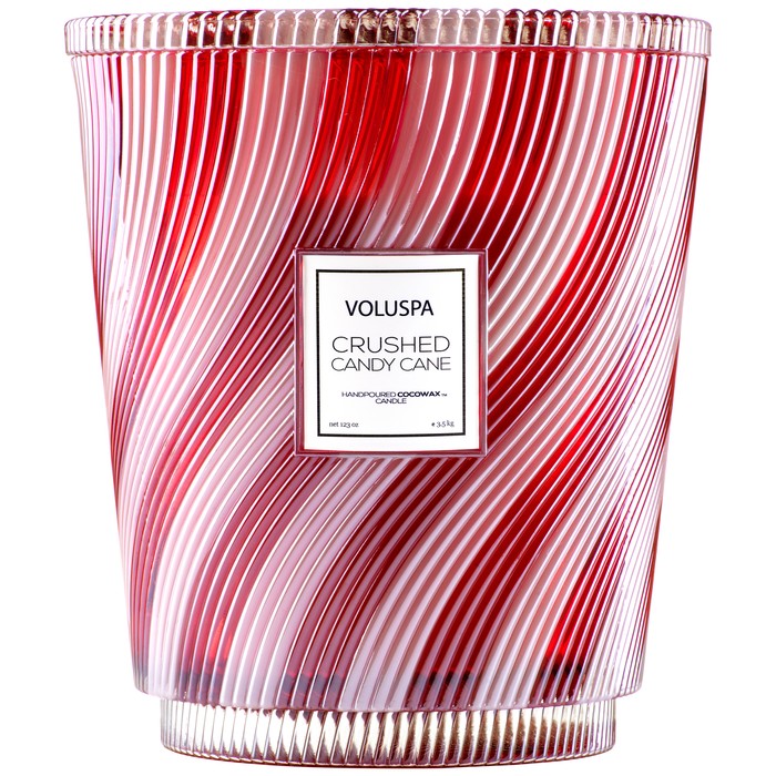 CRUSHED CANDY CANE HEARTH 5 WICK GLASS CANDLE
