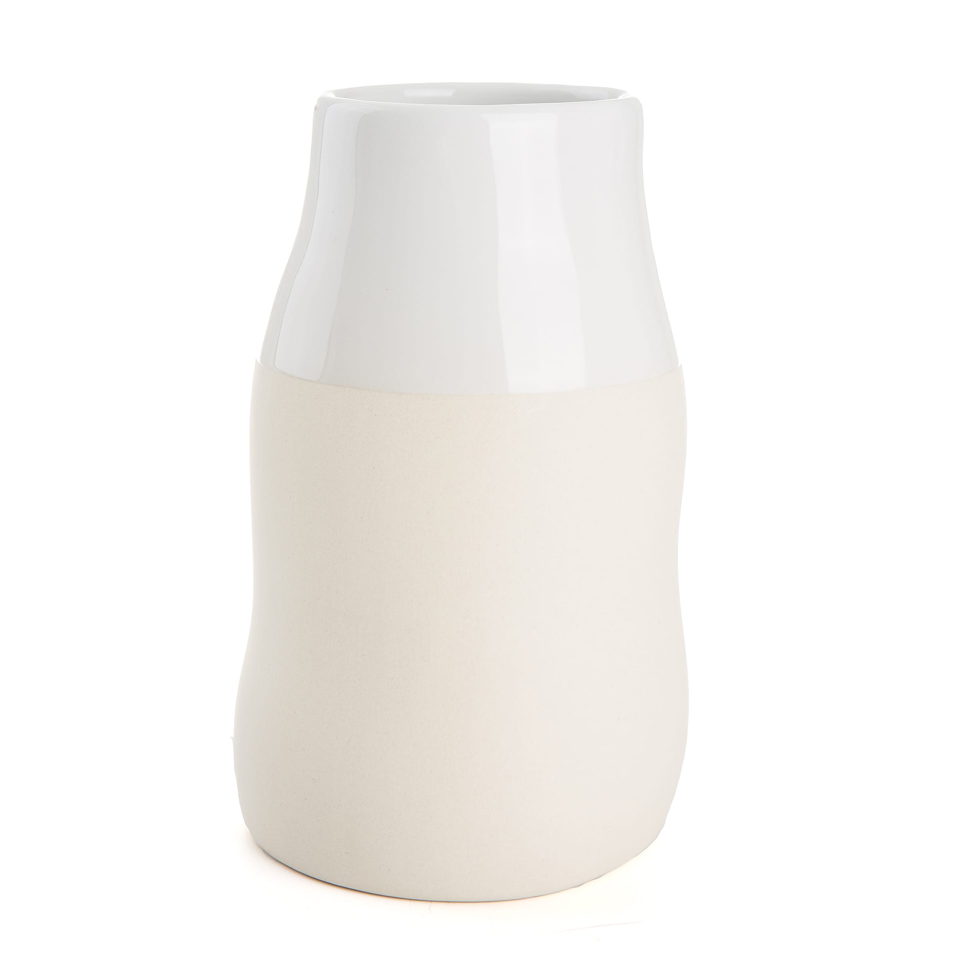 Vase i stengods hvit m/blank topp og matt bunn H:15,5