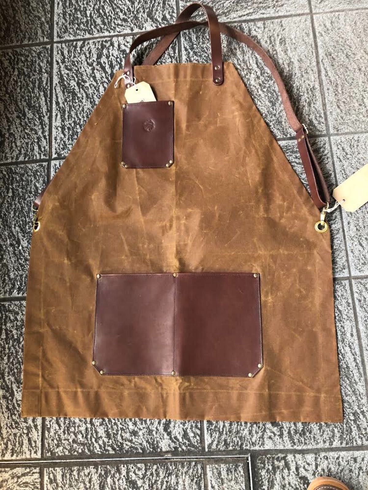 Waxed canvas and leather apron 