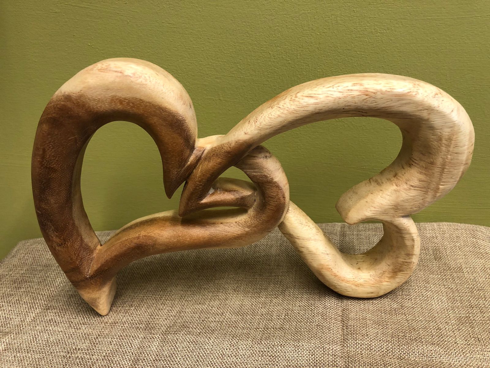 Double wooden carved heart  
