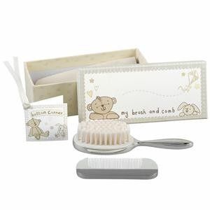BUTTON CORNER SILVER PLATED BRUSH & COMB SET