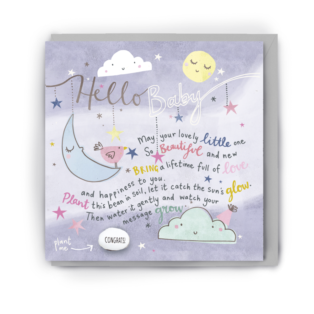 "HELLO BABY" CARD WITH A PLANTABLE MAGIC BEAN