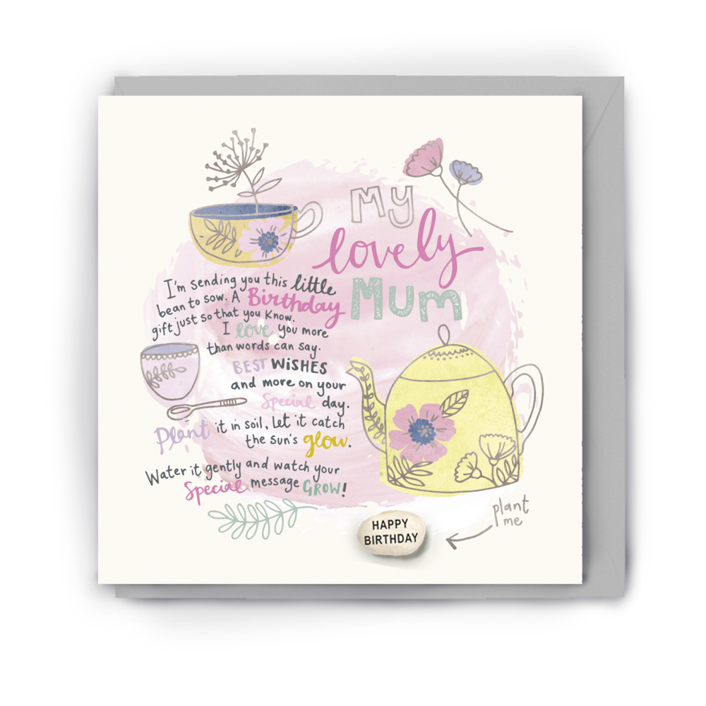"MY LOVELY MUM" BIRTHDAY CARD WITH A PLANTABLE MAGIC BEAN