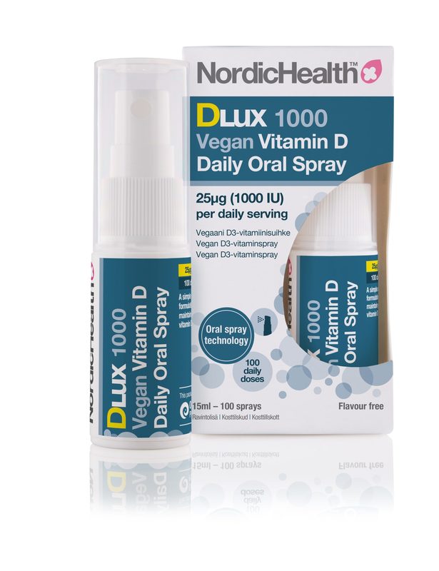 Nordic Health DLux 1000 Vegan D3 -suusuihke 25 μg 15 ml
