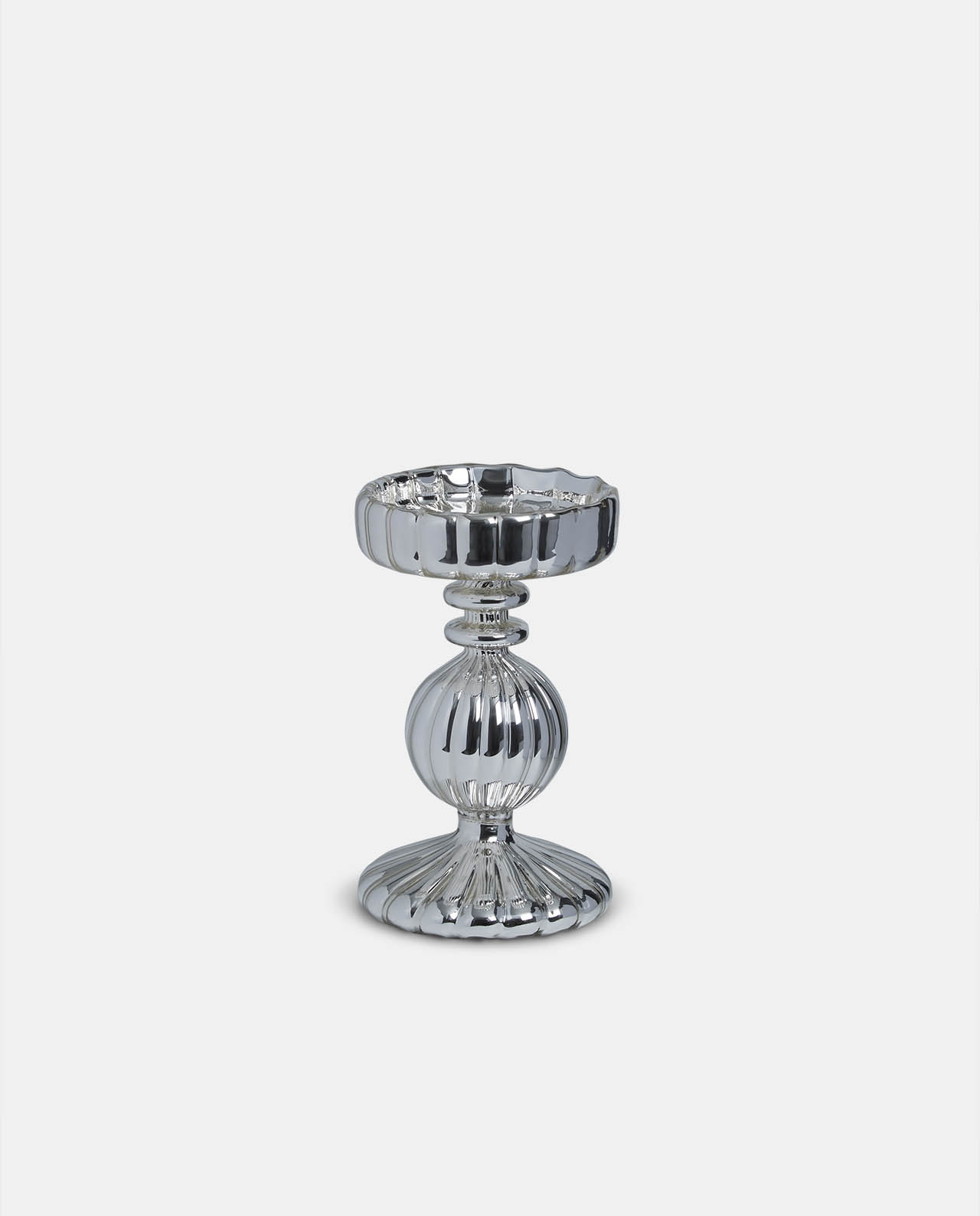 Silver Glass Pillar Candle Holder 