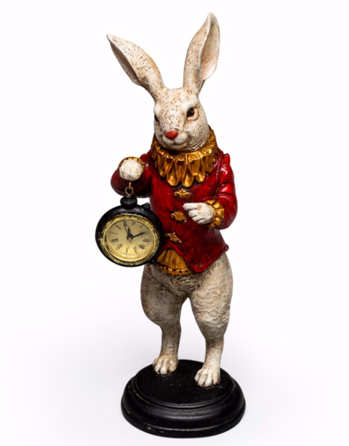 White Rabbit Standing Clock Figure Red