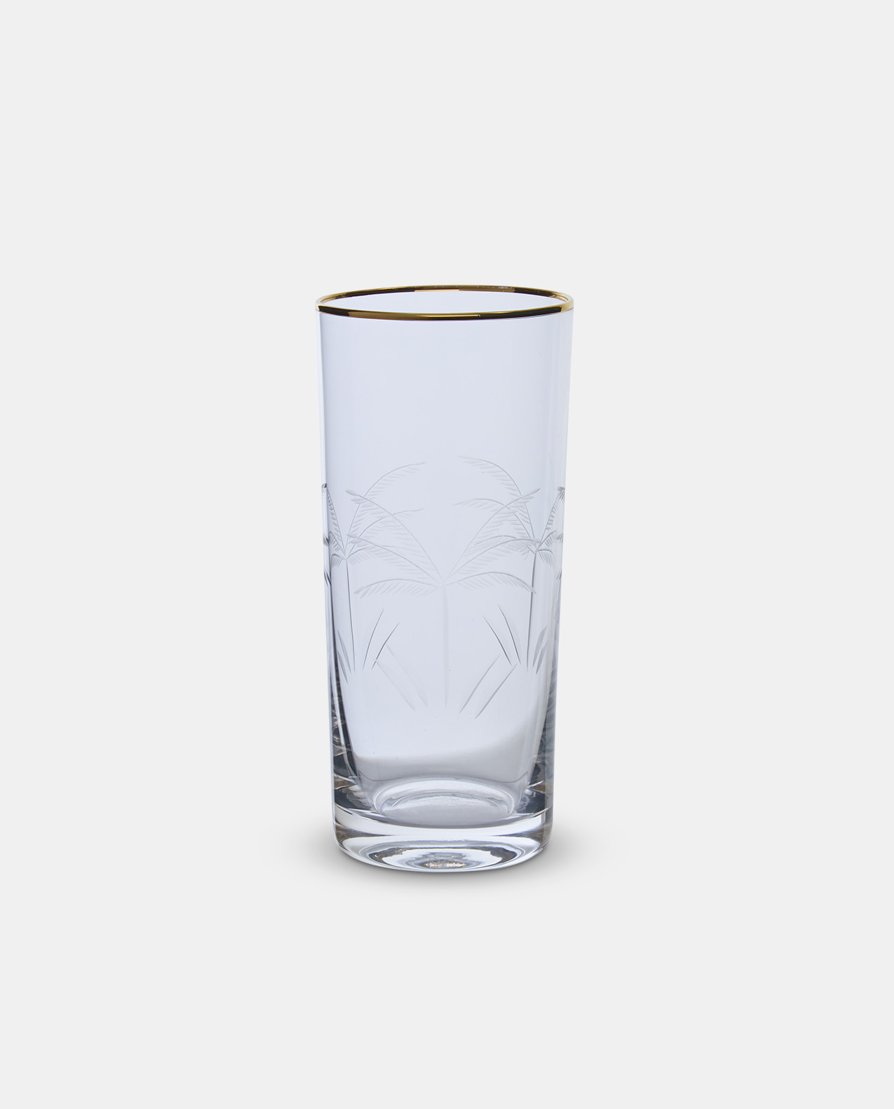 Gold Rim Palm Etched High Ball Glass 